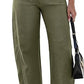 Eddoyee Women's High Waist Barrel Pants, Stretchy Wide Leg Baggy Y2k Boyfriend Ankle Trousers with Pockets