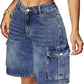 Eddoyee Women's Y2K Baggy Bermuda Cargo Jorts, Knee Length Stretchy Denim Shorts with 6 Pockets
