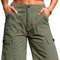 Eddoyee Women's High Waisted Bermuda Cargo Shorts, Stretch Wide Leg Relaxed Fit Knee Length Casual Pants