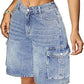 Eddoyee Women's Y2K Baggy Bermuda Cargo Jorts, Knee Length Stretchy Denim Shorts with 6 Pockets