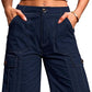Eddoyee Women's High Waisted Bermuda Cargo Shorts, Stretch Wide Leg Relaxed Fit Knee Length Casual Pants