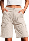 Eddoyee Women's High Waisted Bermuda Cargo Shorts, Stretch Wide Leg Relaxed Fit Knee Length Casual Pants