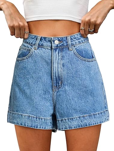 Eddoyee Women's High Waisted Distressed Ripped Bermuda Jean Shorts, Stretchy Roll Up Denim Shorts with Pockets