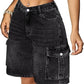Eddoyee Women's Y2K Baggy Bermuda Cargo Jorts, Knee Length Stretchy Denim Shorts with 6 Pockets