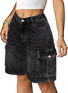 Eddoyee Women's Y2K Baggy Bermuda Cargo Jorts, Knee Length Stretchy Denim Shorts with 6 Pockets