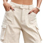 Eddoyee Women's High Waisted Bermuda Cargo Shorts, Elastic Knee Length Summer Casual Shorts with 6 Pockets