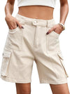 Eddoyee Women's High Waisted Bermuda Cargo Shorts, Elastic Knee Length Summer Casual Shorts with 6 Pockets