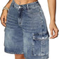 Eddoyee Women's Y2K Baggy Bermuda Cargo Jorts, Knee Length Stretchy Denim Shorts with 6 Pockets