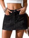 Eddoyee Women's Y2k Denim Skort, Stretchy Mini Jean Skirt with Built-in Shorts and Pockets