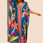 V-Neck Print Beach Caftan for Women with Side Split