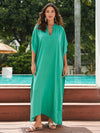Blue-Green V-Neck Kaftan Maxi Dress for Women - Beach Cover-Up