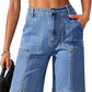 Eddoyee Women's Denim Bermuda Shorts, Knee Length Stretchy Jean Jorts with Pockets, Casual Relaxed Fit