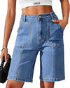 Eddoyee Women's Denim Bermuda Shorts, Knee Length Stretchy Jean Jorts with Pockets, Casual Relaxed Fit