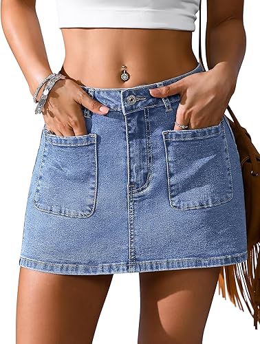 Eddoyee Women's Y2k Denim Skort, Stretchy Mini Jean Skirt with Built-in Shorts and Pockets