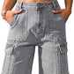 Eddoyee Women's High Waisted Bermuda Cargo Shorts, Stretch Wide Leg Relaxed Fit Knee Length Casual Pants