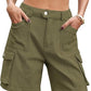 Eddoyee Women's High Waisted Bermuda Cargo Shorts, Elastic Knee Length Summer Casual Shorts with 6 Pockets