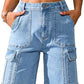 Eddoyee Women's High Waisted Bermuda Cargo Shorts, Stretch Wide Leg Relaxed Fit Knee Length Casual Pants
