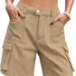 Eddoyee Women's High Waisted Bermuda Cargo Shorts, Elastic Knee Length Summer Casual Shorts with 6 Pockets