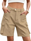 Eddoyee Women's High Waisted Bermuda Cargo Shorts, Elastic Knee Length Summer Casual Shorts with 6 Pockets