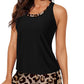 Cyenal Stylish Tankini Swimwear for Women, Printed Bathing Trunks with Solid Racerback Tank Tops, Slimming Loose Fit Swimsuit Set