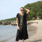 Embroidered V-Neck Swimsuit Cover Up Short Sleeve Beach Kaftan