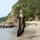 Embroidered V-Neck Swimsuit Cover Up Short Sleeve Beach Kaftan