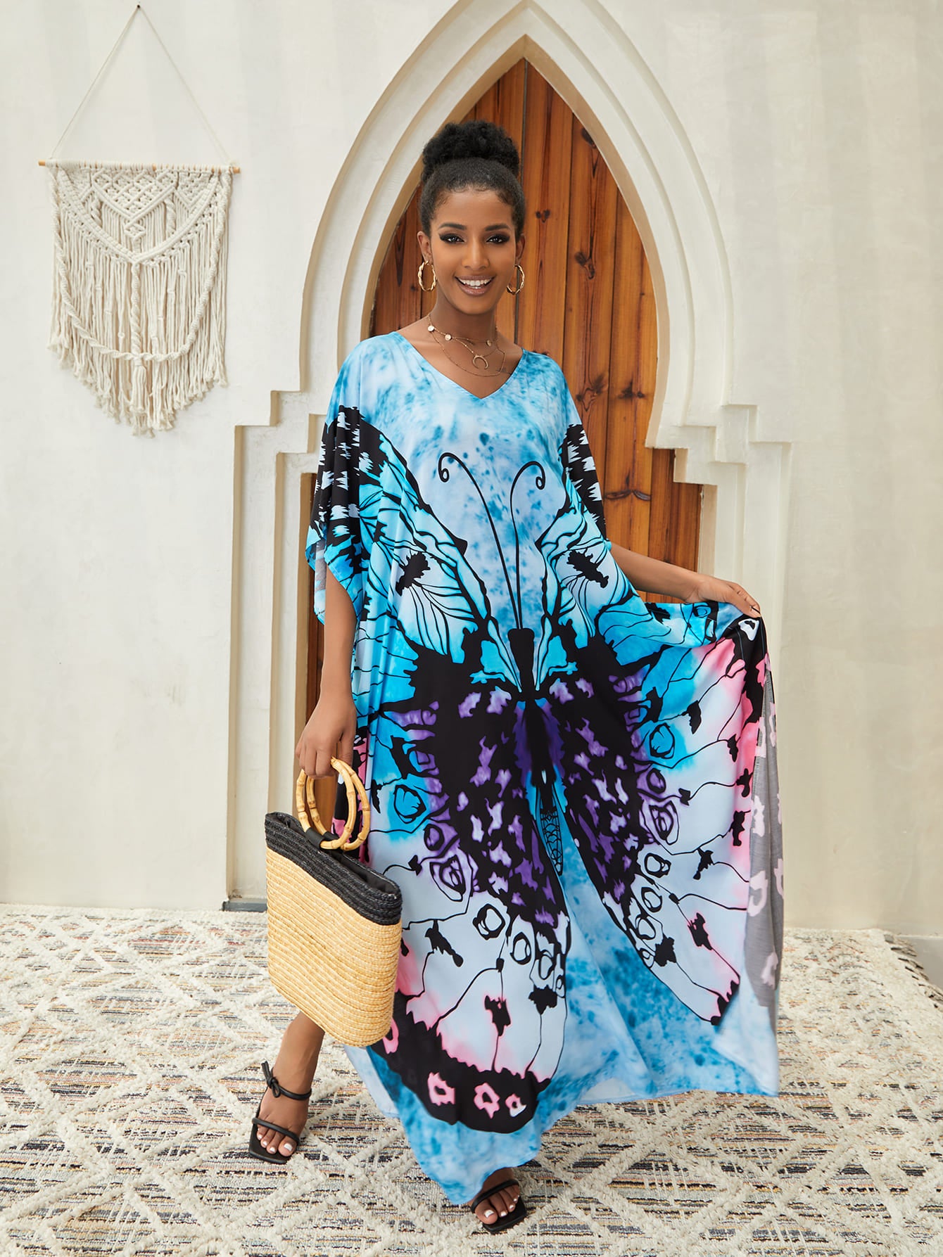 Print Long Kaftan Dress