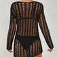 Long Sleeve Crochet Swimwear Cover Up - Sexy Beach Dress