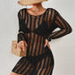 Long Sleeve Crochet Swimwear Cover Up - Sexy Beach Dress