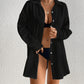 White V-Neck Beach Dress Shirt S - Oversized Cover-Up