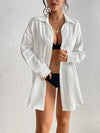 White V-Neck Beach Dress Shirt S - Oversized Cover-Up