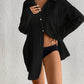 White V-Neck Beach Dress Shirt S - Oversized Cover-Up