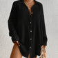 White V-Neck Beach Dress Shirt S - Oversized Cover-Up