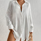 White V-Neck Beach Dress Shirt S - Oversized Cover-Up