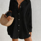 White V-Neck Beach Dress Shirt S - Oversized Cover-Up
