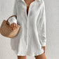 White V-Neck Beach Dress Shirt S - Oversized Cover-Up