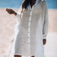White Long Sleeve Button Down Beach Shirt Dress
