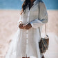 White Long Sleeve Button Down Beach Shirt Dress