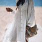 White Long Sleeve Button Down Beach Shirt Dress