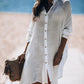 White Long Sleeve Button Down Beach Shirt Dress