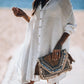 White Long Sleeve Button Down Beach Shirt Dress