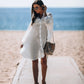 White Long Sleeve Button Down Beach Shirt Dress