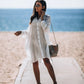 White Long Sleeve Button Down Beach Shirt Dress