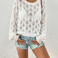 Long Sleeve Crochet Swim Cover Up for Women with Hollow Out Mesh Top