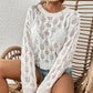 Long Sleeve Crochet Swim Cover Up for Women with Hollow Out Mesh Top