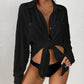 V-Neck Long Sleeve White Beach Cover-Up Shirt