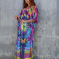 V-Neck Ethnic Print Plus Size Kaftan for Women Beach Cover Up