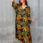 Women's Leaf Print V-Neck Maxi Beach Caftan Cover Up