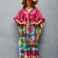 V-Neck Ethnic Print Plus Size Kaftan for Women Beach Cover Up