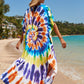 Colorful Print Plus Size Swimsuit Cover Up - V-Neck Kaftans